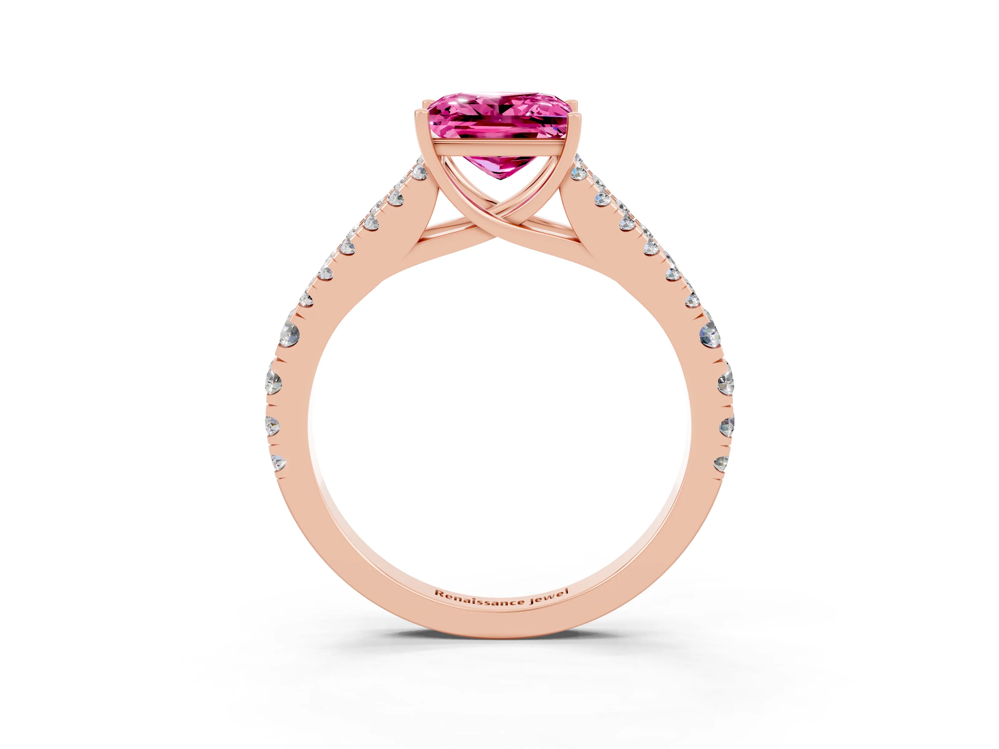 Rose gold Princess Cut Cut Split Shank Pave Diamond Engagement Ring with Four-Prong Setting_3