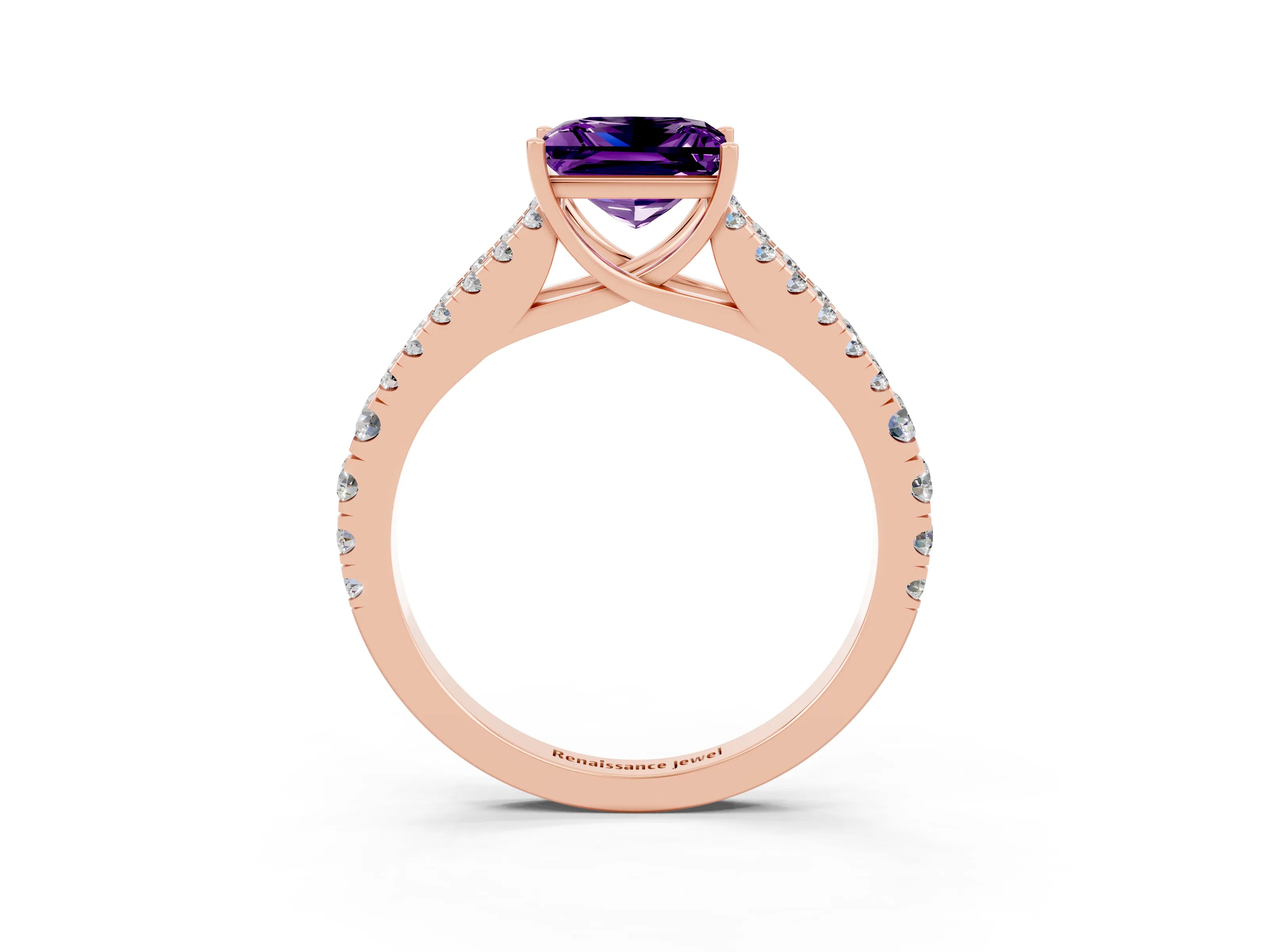 Rose gold Princess Cut Cut Split Shank Pave Diamond Engagement Ring with Four-Prong Setting_3