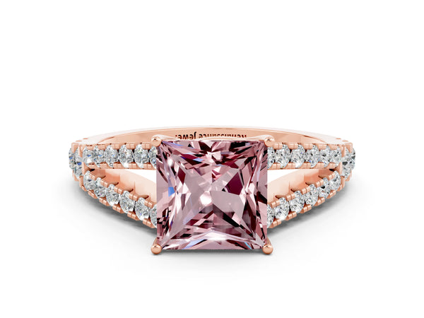 Rose gold Princess Cut Cut Split Shank Pave Diamond Engagement Ring with Four-Prong Setting