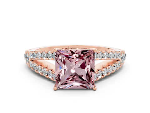 Rose gold Princess Cut Cut Split Shank Pave Diamond Engagement Ring with Four-Prong Setting