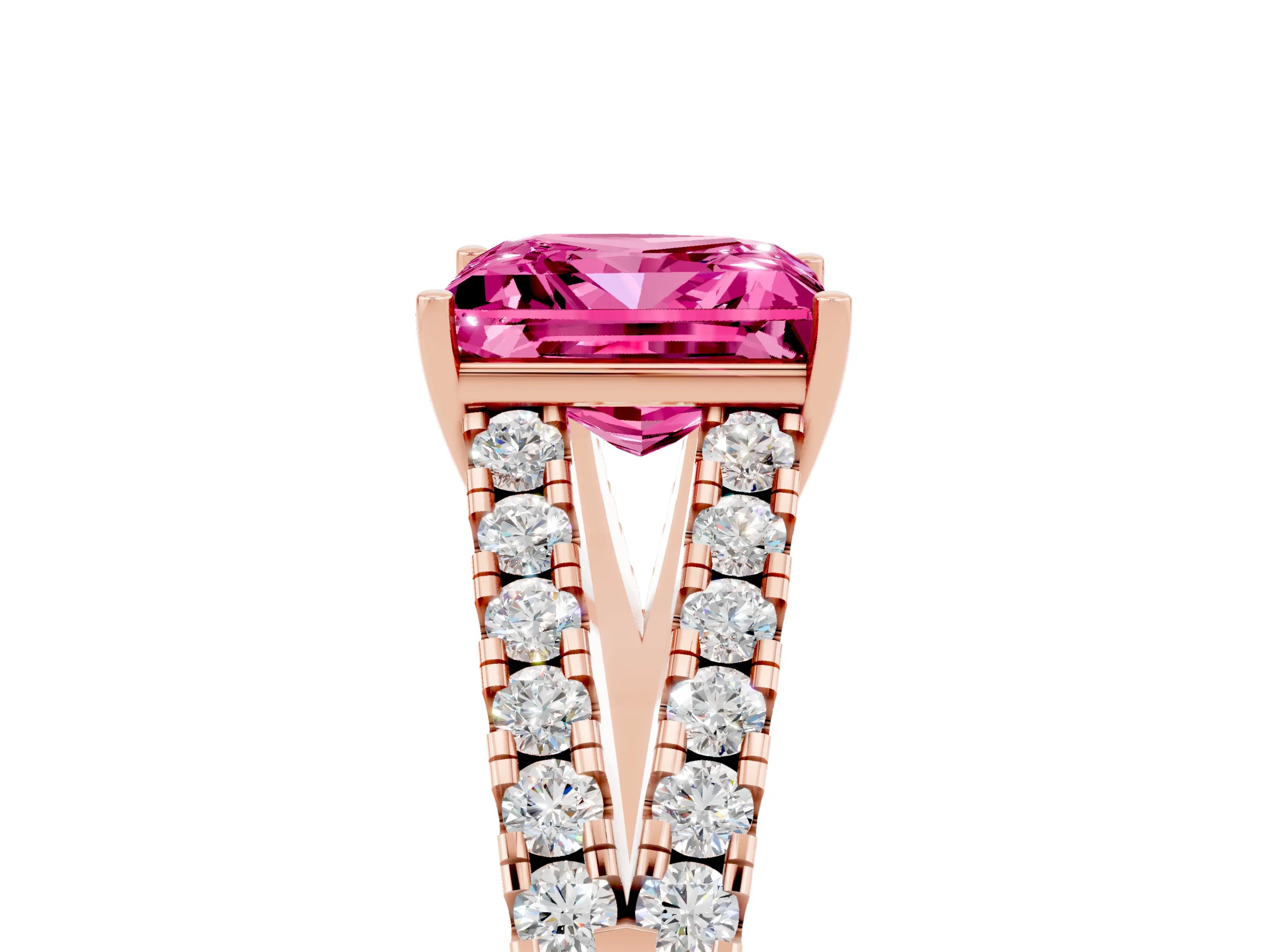 Rose gold Princess Cut Cut Split Shank Pave Diamond Engagement Ring with Four-Prong Setting_5