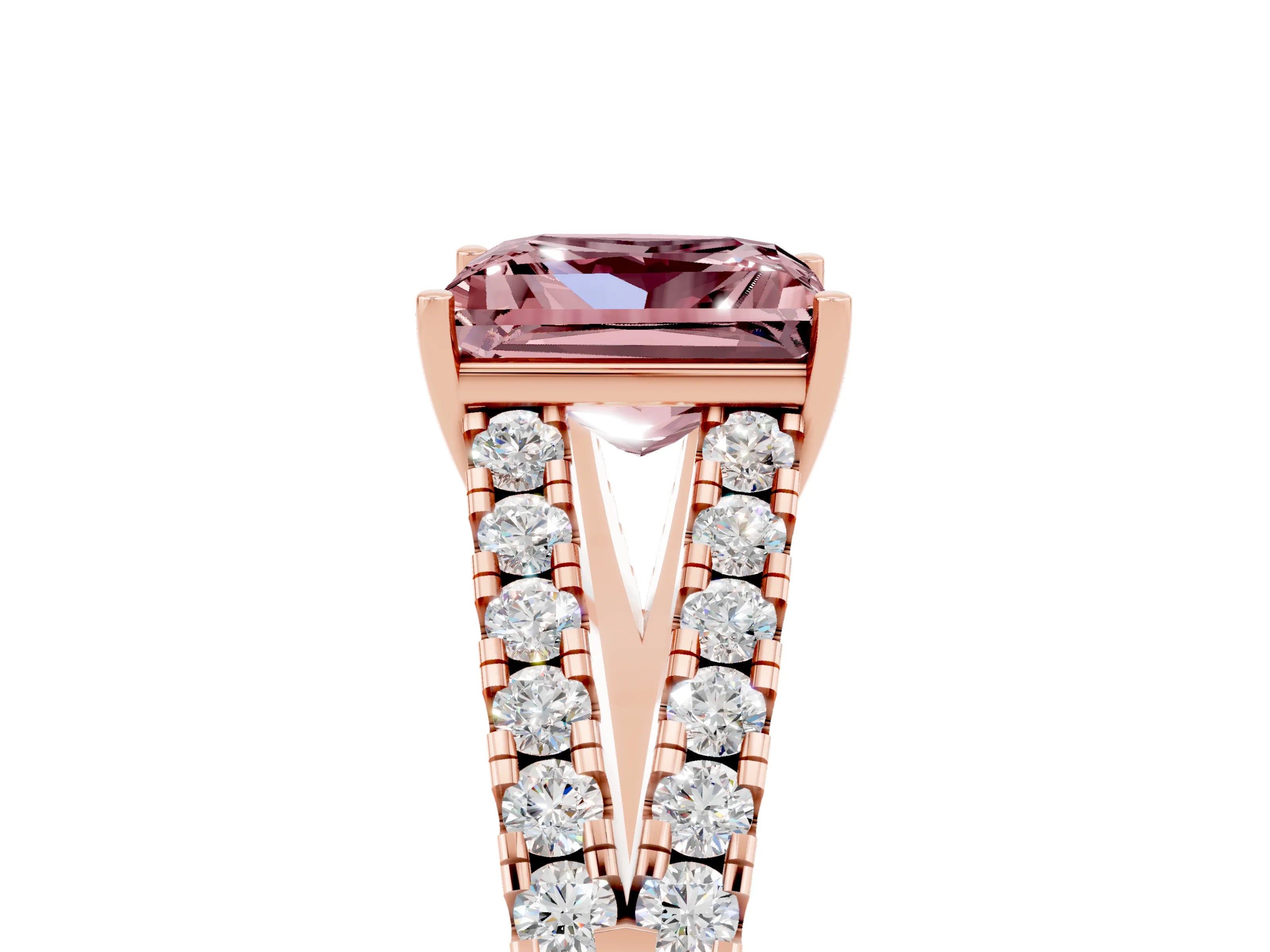 Rose gold Princess Cut Cut Split Shank Pave Diamond Engagement Ring with Four-Prong Setting_5