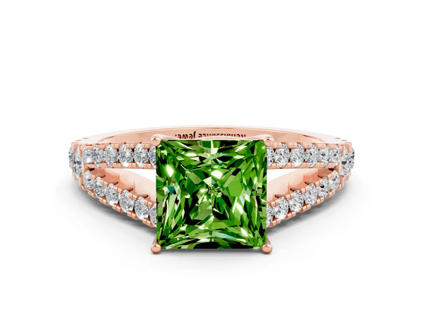 Rose gold Princess Cut Cut Split Shank Pave Diamond Engagement Ring with Four-Prong Setting