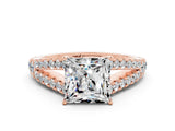Rose gold Princess Cut Cut Split Shank Pave Diamond Engagement Ring with Four-Prong Setting