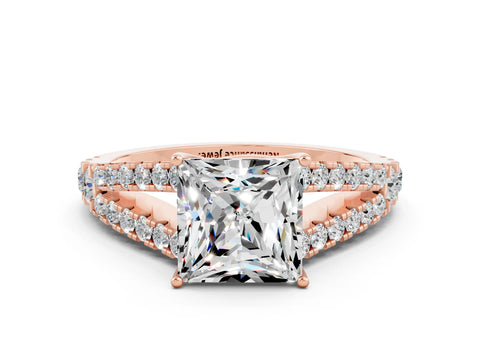 Rose gold Princess Cut Cut Split Shank Pave Diamond Engagement Ring with Four-Prong Setting