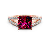 Rose gold Princess Cut Cut Split Shank Pave Diamond Engagement Ring with Four-Prong Setting