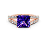 Rose gold Princess Cut Cut Split Shank Pave Diamond Engagement Ring with Four-Prong Setting