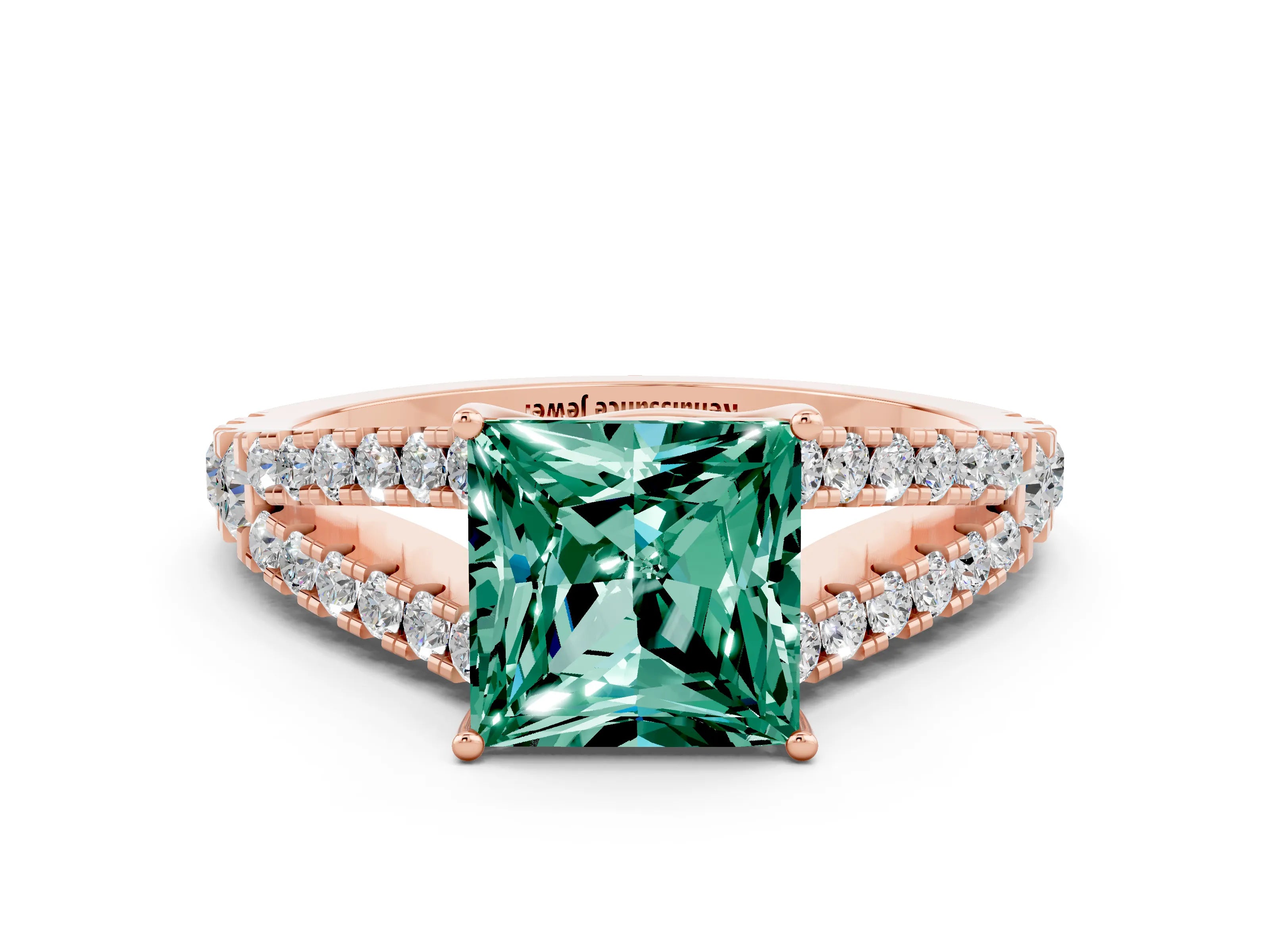 Rose gold Princess Cut Cut Split Shank Pave Diamond Engagement Ring with Four-Prong Setting