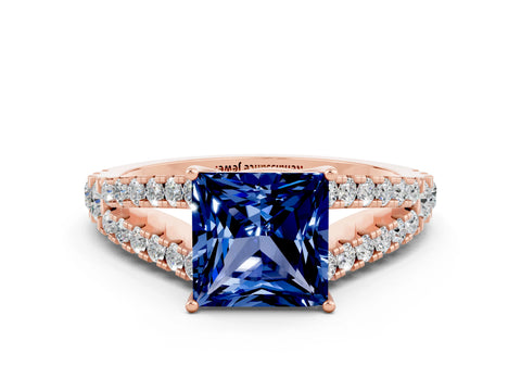 Rose gold Princess Cut Cut Split Shank Pave Diamond Engagement Ring with Four-Prong Setting