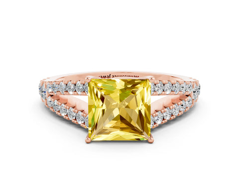 Rose gold Princess Cut Cut Split Shank Pave Diamond Engagement Ring with Four-Prong Setting