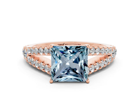 Rose gold Princess Cut Cut Split Shank Pave Diamond Engagement Ring with Four-Prong Setting