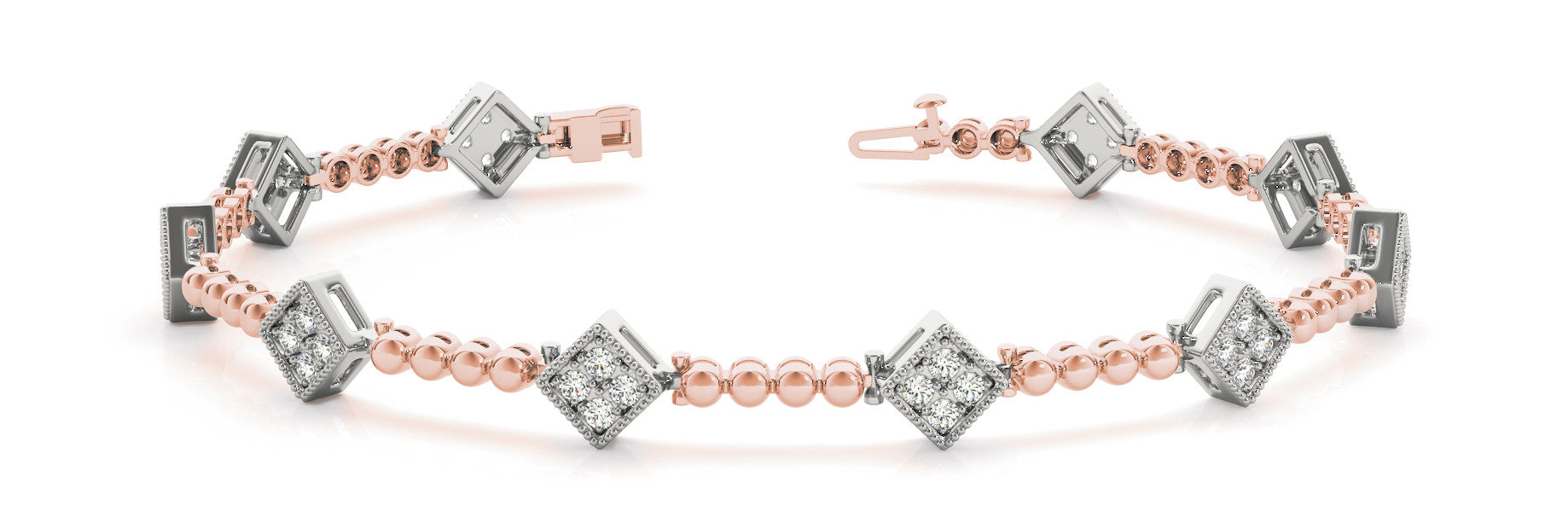 Rose gold Princess-Cut Diamond Bezel-Set Tennis Bracelet with Pave Prong Setting