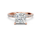 Rose gold Princess Cut Diamond Brilliant Solitaire Ring with Pavé Band and Four-Prong Setting_15