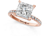 Rose gold Princess Cut Diamond Brilliant Solitaire Ring with Pavé Band and Four-Prong Setting_16