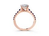 Rose gold Princess Cut Diamond Cathedral Solitaire Ring with Round with Blue Sapphire side stone Pavé Band_15