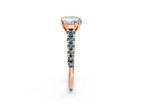 Rose gold Princess Cut Diamond Cathedral Solitaire Ring with Round with Blue Topaz side stone Pavé Band_2