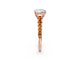Rose gold Princess Cut Diamond Cathedral Solitaire Ring with Round with Citrine side stone Pavé Band_26