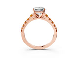 Rose gold Princess Cut Diamond Cathedral Solitaire Ring with Round with Citrine side stone Pavé Band_27
