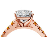 Rose gold Princess Cut Diamond Cathedral Solitaire Ring with Round with Citrine side stone Pavé Band_28