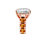 Rose gold Princess Cut Diamond Cathedral Solitaire Ring with Round with Citrine side stone Pavé Band_29
