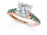 Rose gold Princess Cut Diamond Cathedral Solitaire Ring with Round with Green Sapphire side stone Pavé Band_13