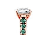 Rose gold Princess Cut Diamond Cathedral Solitaire Ring with Round with Green Sapphire side stone Pavé Band_17