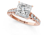 Rose gold Princess Cut Diamond Cathedral Solitaire Ring with Round with Moissanite side stone Pavé Band_25