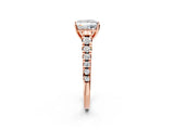Rose gold Princess Cut Diamond Cathedral Solitaire Ring with Round with Moissanite side stone Pavé Band_26