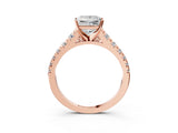 Rose gold Princess Cut Diamond Cathedral Solitaire Ring with Round with Moissanite side stone Pavé Band_27