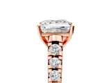 Rose gold Princess Cut Diamond Cathedral Solitaire Ring with Round with Moissanite side stone Pavé Band_29