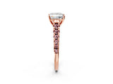 Rose gold Princess Cut Diamond Cathedral Solitaire Ring with Round with Morganite side stone Pavé Band_14