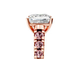 Rose gold Princess Cut Diamond Cathedral Solitaire Ring with Round with Morganite side stone Pavé Band_17