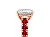 Rose gold Princess Cut Diamond Cathedral Solitaire Ring with Round with Ruby side stone Pavé Band_39