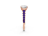 Rose gold Princess Cut Diamond Cathedral Solitaire Ring with Round with Tanzanite side stone Pavé Band_2