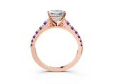 Rose gold Princess Cut Diamond Cathedral Solitaire Ring with Round with Tanzanite side stone Pavé Band_3