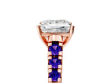 Rose gold Princess Cut Diamond Cathedral Solitaire Ring with Round with Tanzanite side stone Pavé Band_5