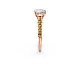Rose gold Princess Cut Diamond Cathedral Solitaire Ring with Round with Yellow Sapphire side stone Pavé Band_38