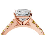 Rose gold Princess Cut Diamond Cathedral Solitaire Ring with Round with Yellow Sapphire side stone Pavé Band_40