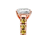 Rose gold Princess Cut Diamond Cathedral Solitaire Ring with Round with Yellow Sapphire side stone Pavé Band_41