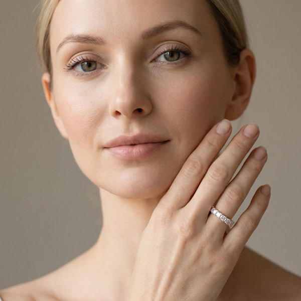 Rose gold Princess Cut Diamond Channel-Set Eternity Band with Prong Setting