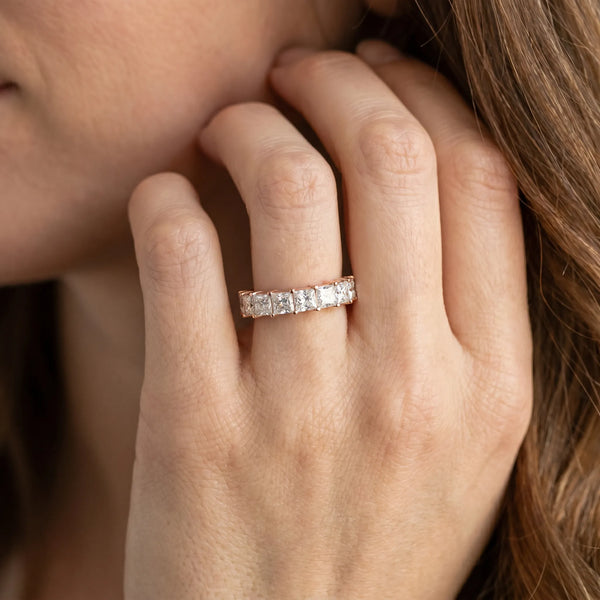 Rose gold Princess Cut Diamond Channel-Set Eternity Band with Prong Setting