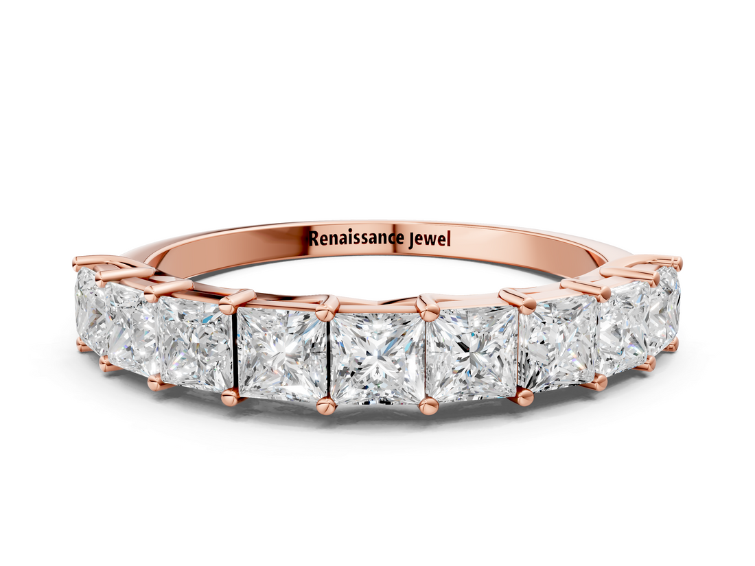 Rose gold Princess Cut Diamond Channel Set Eternity Band with Prong Setting_4
