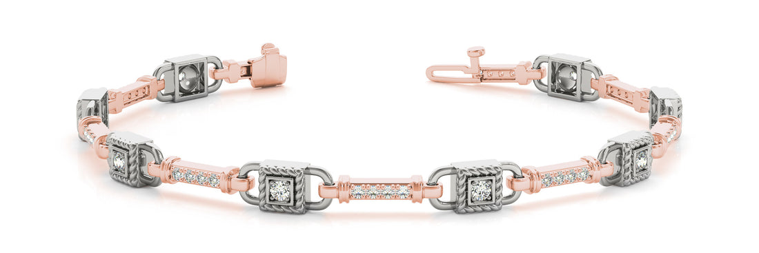 Rose gold Princess Cut Diamond Channel Set Link Bracelet with Bezel Prong Setting