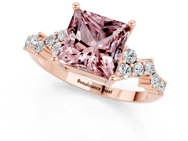 Rose gold Princess Cut Diamond Cluster Pavé Band with Four-Prong Setting