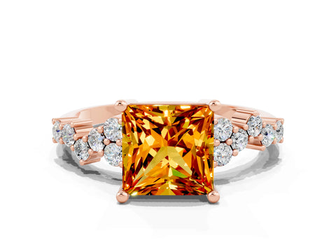 Rose gold Princess Cut Diamond Cluster Pavé Band with Four-Prong Setting_11