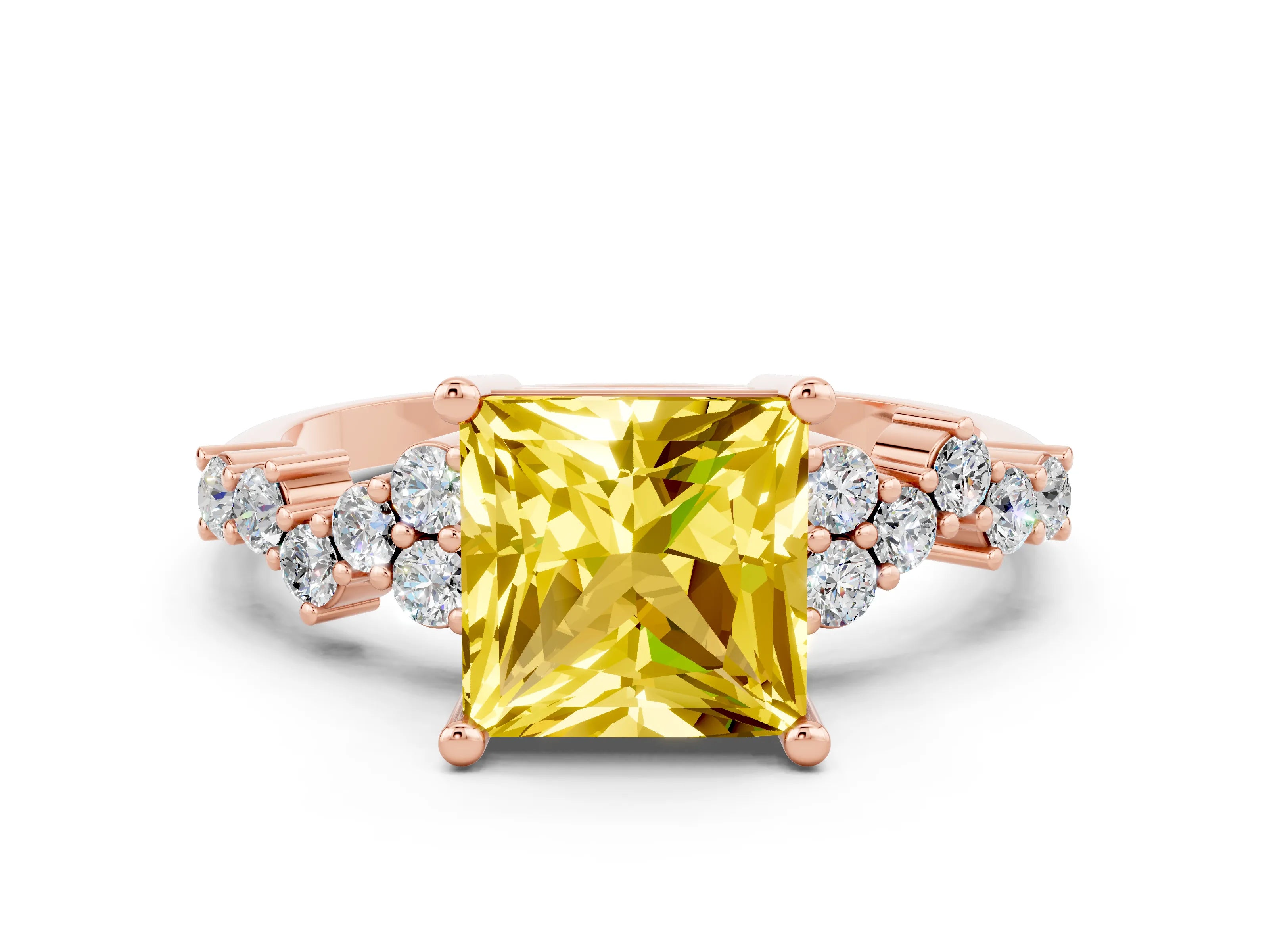 Rose gold Princess Cut Diamond Cluster Pavé Band with Four-Prong Setting_11