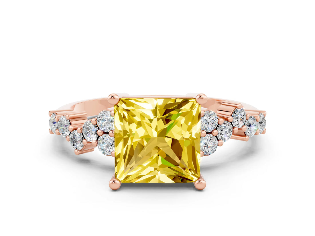 Rose gold Princess Cut Diamond Cluster Pavé Band with Four-Prong Setting_11