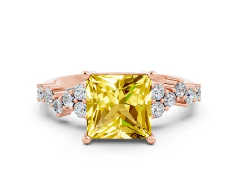Rose gold Princess Cut Diamond Cluster Pavé Band with Four-Prong Setting_11