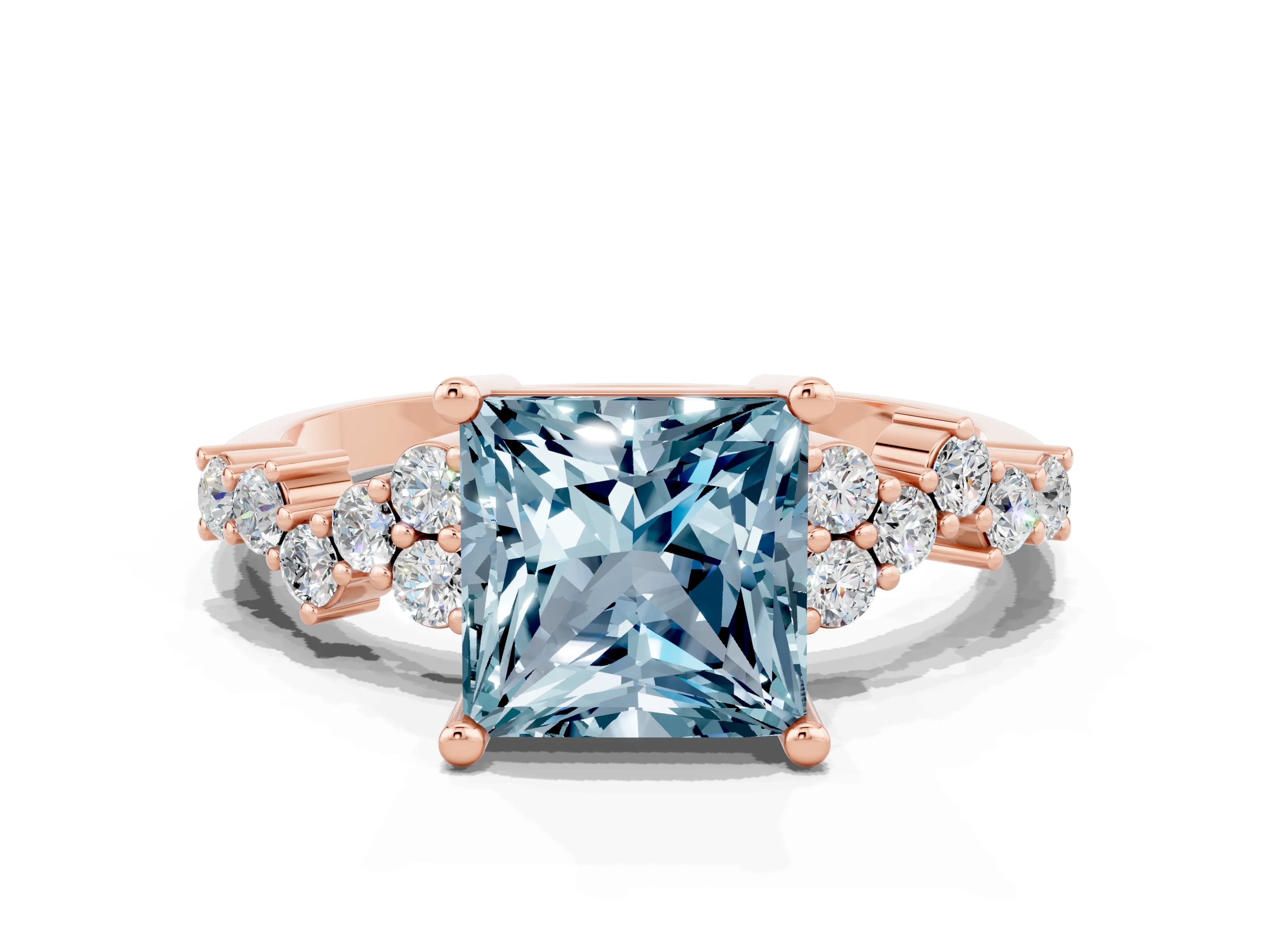 Rose gold Princess Cut Diamond Cluster Pavé Band with Four-Prong Setting_11