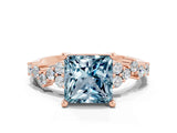 Rose gold Princess Cut Diamond Cluster Pavé Band with Four-Prong Setting_11